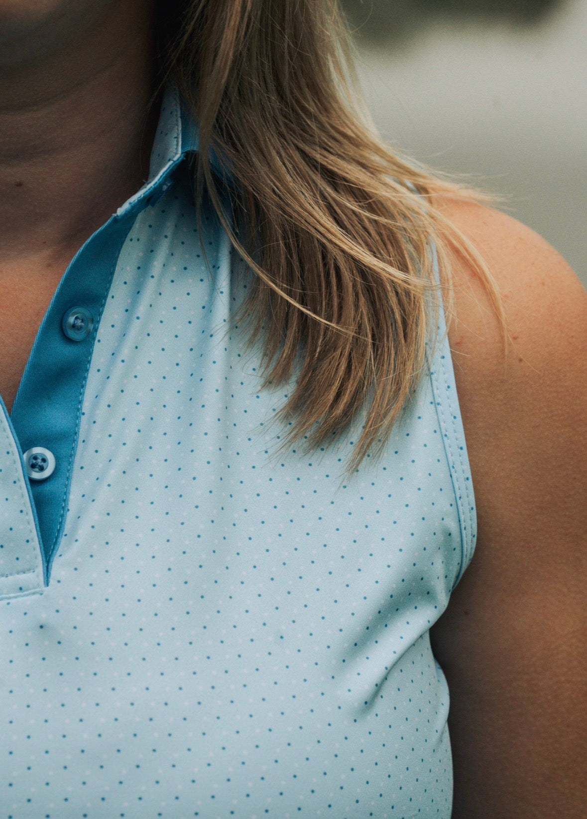 Blue Polka Dot Golf Polo | Sleeveless Women’s Shirt