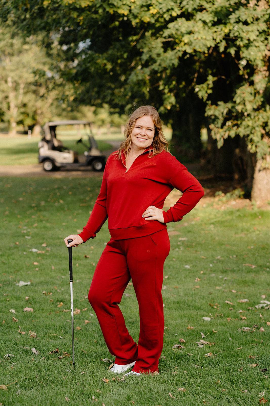 Women’s Gold Zip Scuba Quarter-Zip Sweater – Soft Stretch Golf & Lounge Pullover