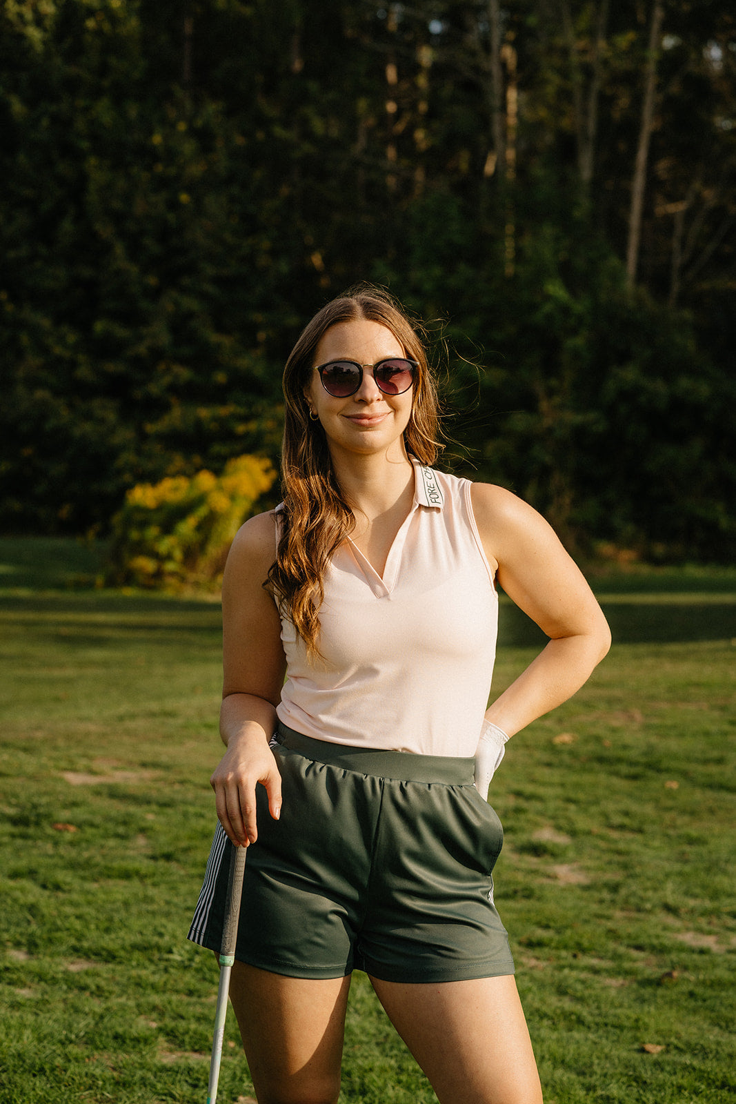 Fore Chicks V-Neck Golf Polo | Soft Matte Spring & Fall Golf Shirt with Ribbed Collar Detail