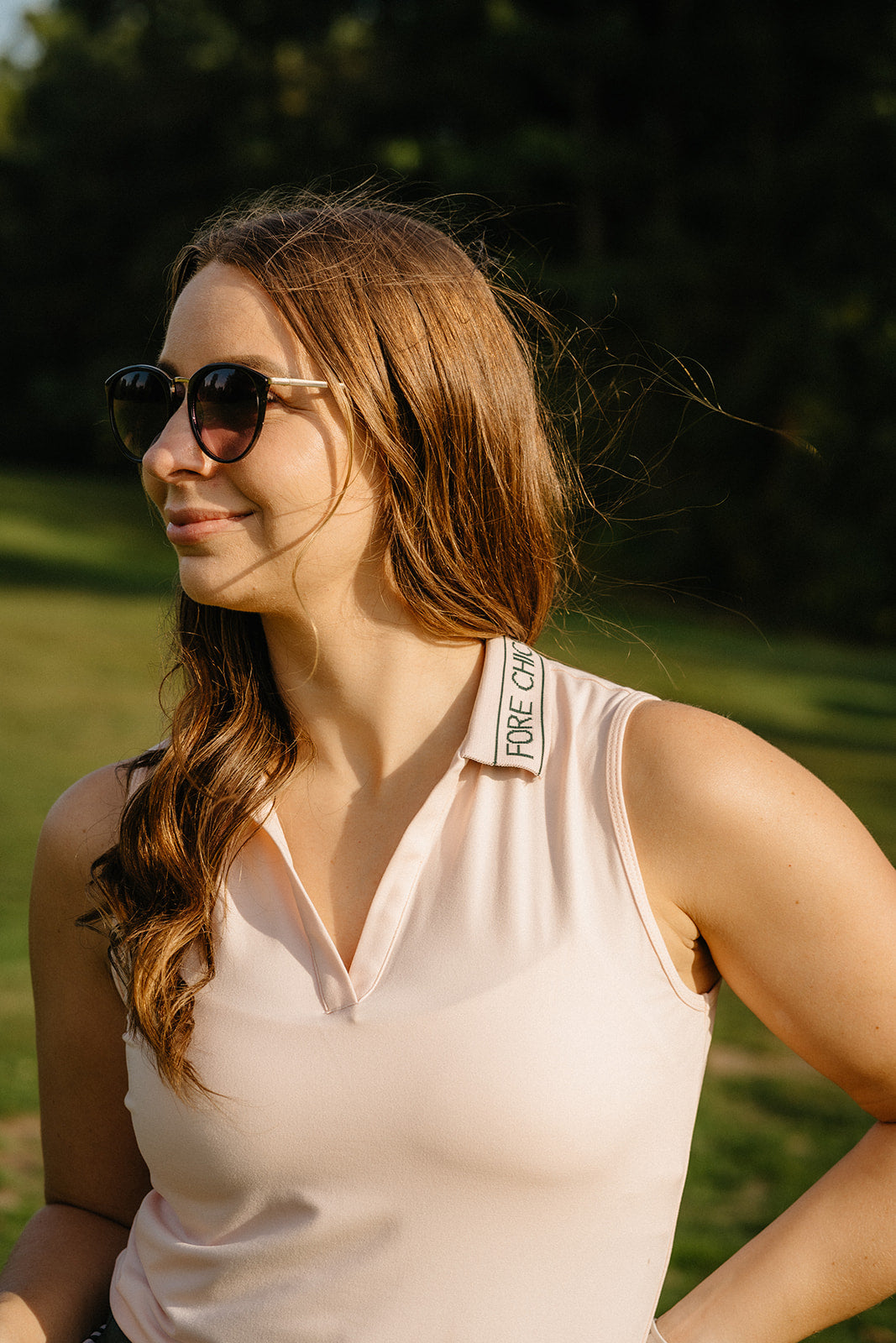 Fore Chicks V-Neck Golf Polo | Soft Matte Spring & Fall Golf Shirt with Ribbed Collar Detail