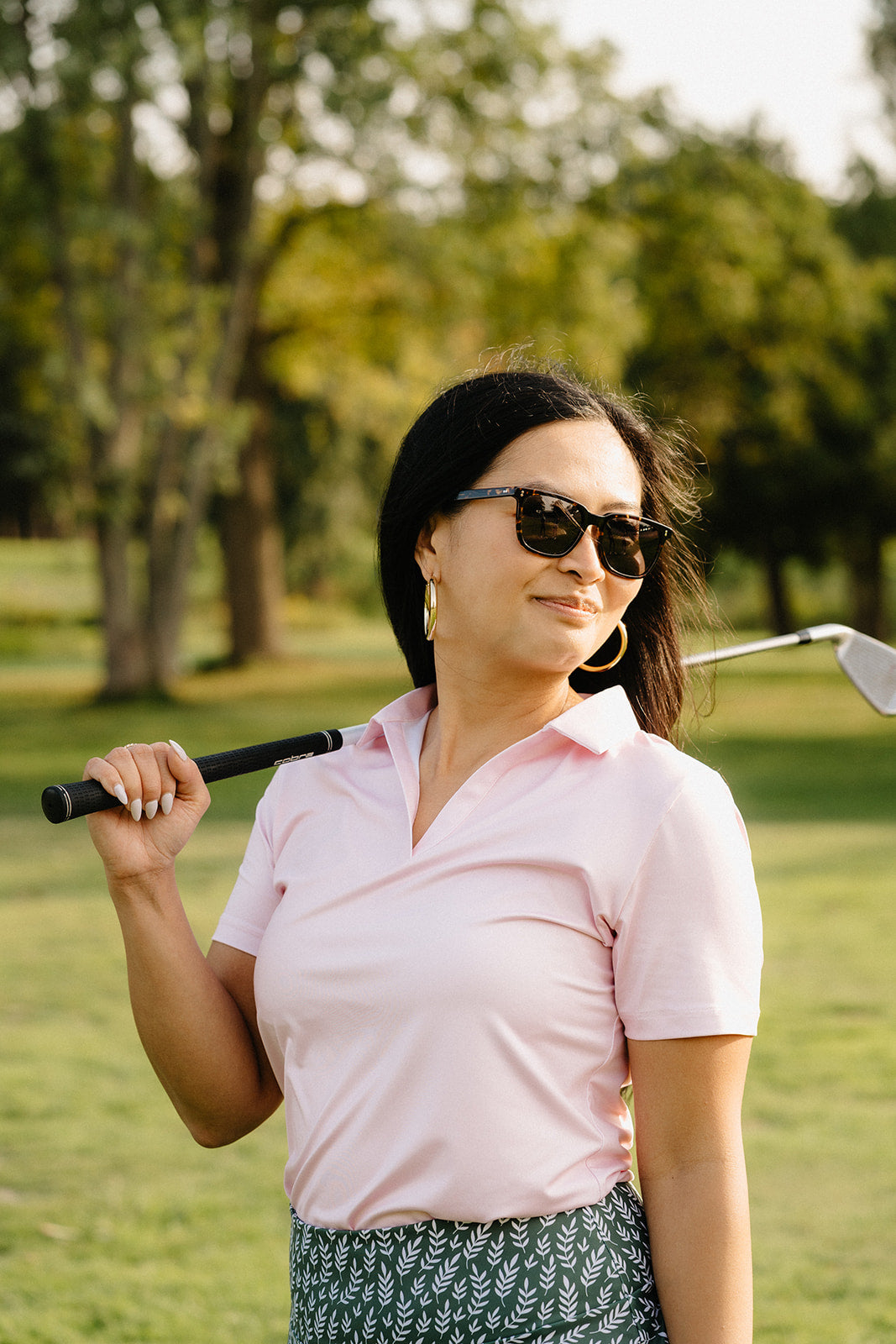 Sunday Pink Golf Polo | V-Neck Performance Shirt