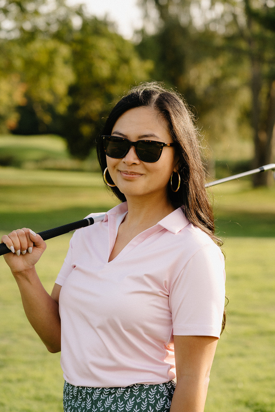 Sunday Pink Golf Polo | V-Neck Performance Shirt